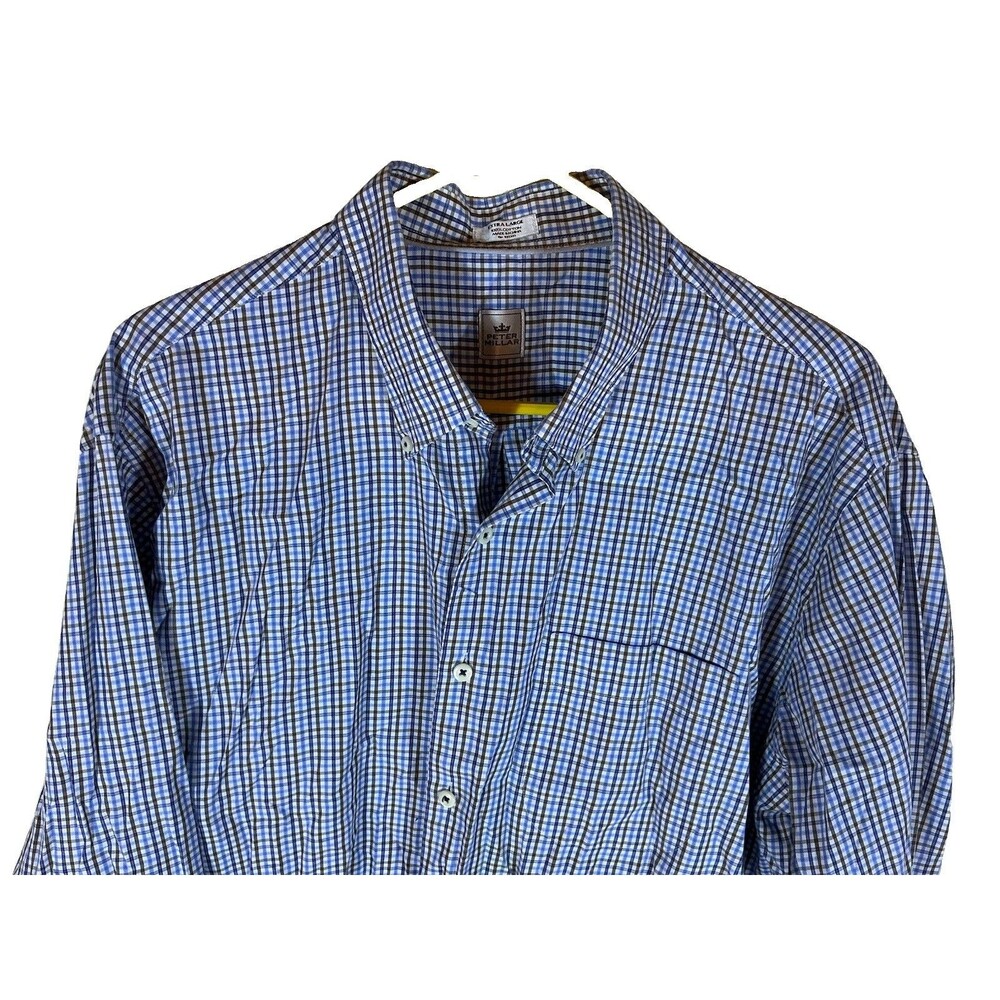 Peter Millar XL Blue Check Cotton Woven Button-Down Collar LS Men’s Shirt